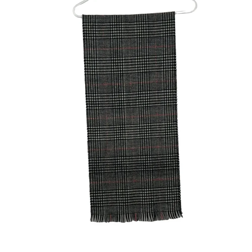 Lambswool Scarf Windowpane Gray White Black Red